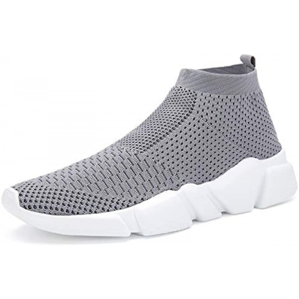 Men's Running Shoes Breathable Knit Slip On Sneakers Lightweight Athletic Casual Sports Shoes Grey